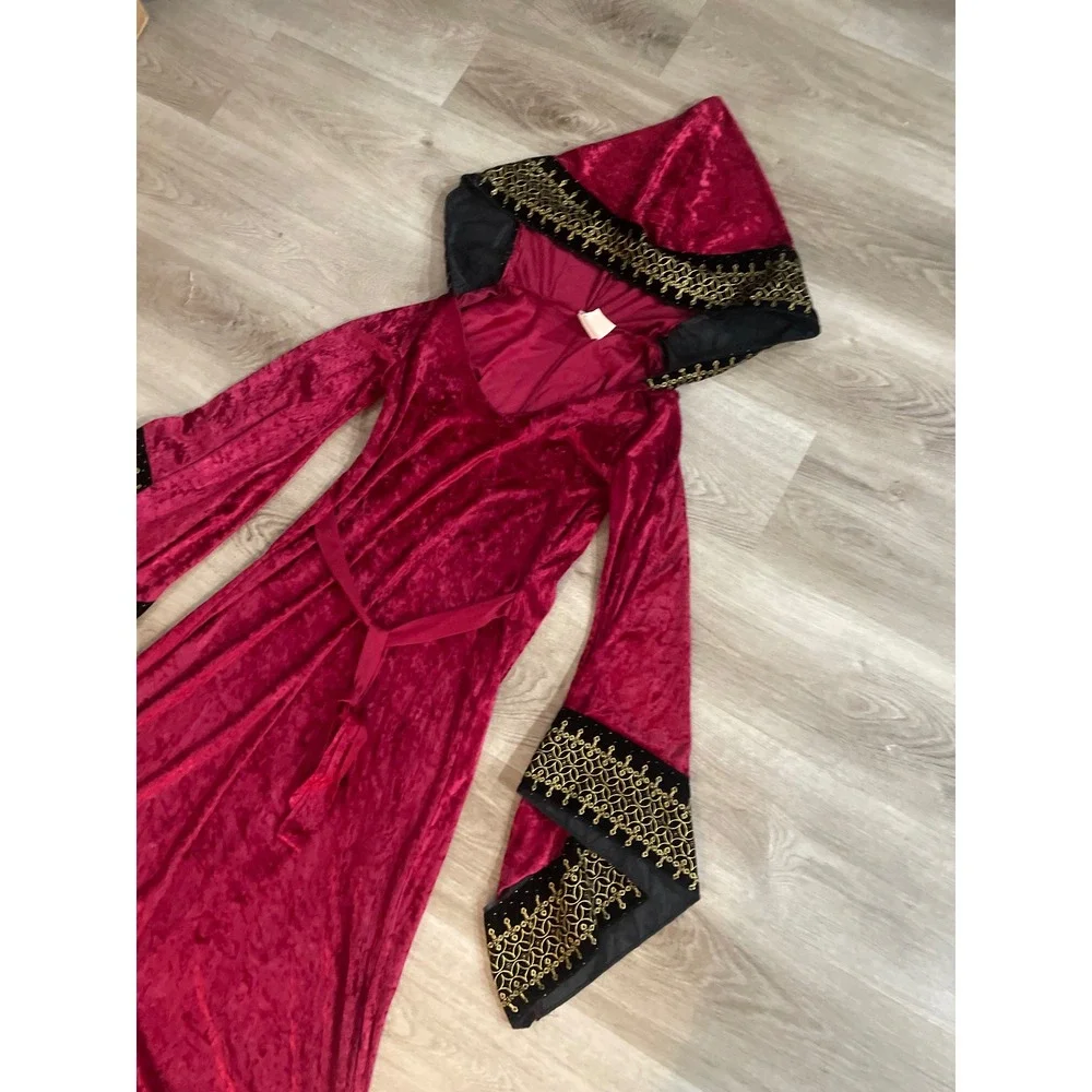 Vintage Deceptions by Disguise Burgundy Medieval Hooded Velvet Dress Jr 9